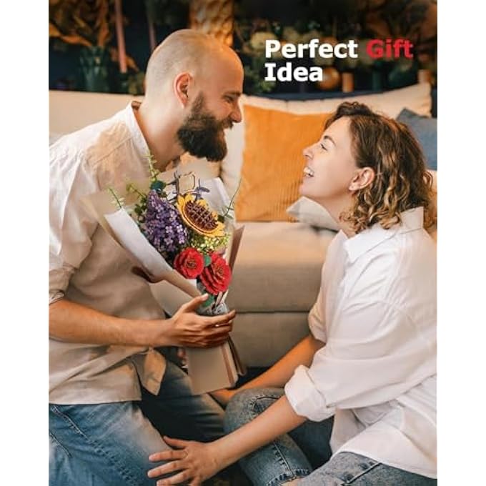 3D PUZZLE FLOWERS WOODEN MODEL KITS FOR ADULTS TO BUILD, ARTIFICIAL FLOWERS FOR DECORATION, HOME DECOR ACCESSORIES LIVING ROOM, GIFTS FOR WOMEN ON VALENTINE'S DAY, FLOWER BOUQUET TW01H - Image 2